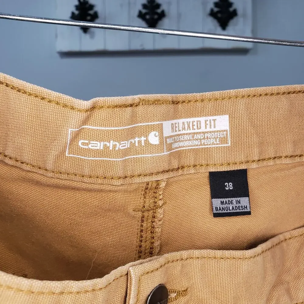 Carhartt Rugged Flex Work Shorts 38 Tan Canvas Utility Durable Outdoor